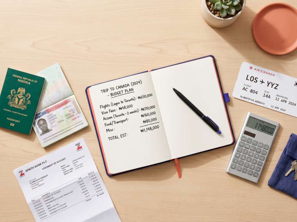 Upfront costs to move to Canada including proof of funds, study permit fees and flights.
