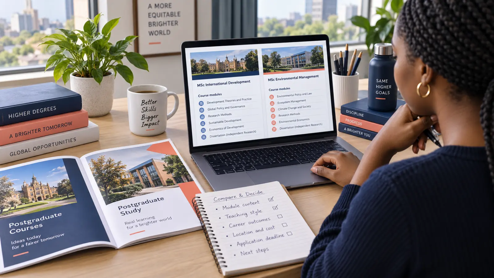 A Nigerian applicant comparing postgraduate course modules before writing a personal statement.