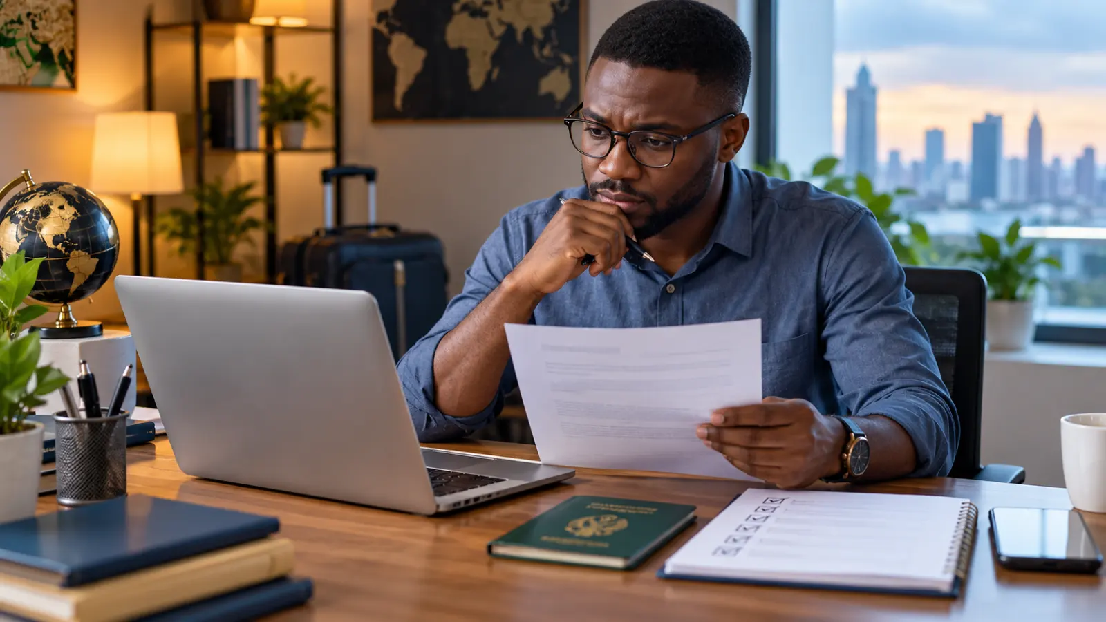 Nigerian professional checking an overseas job offer