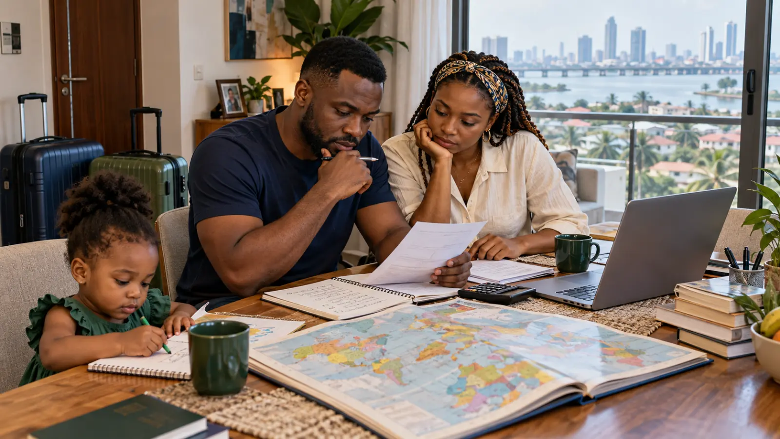 Nigerian family comparing relocation countries, costs and visa options