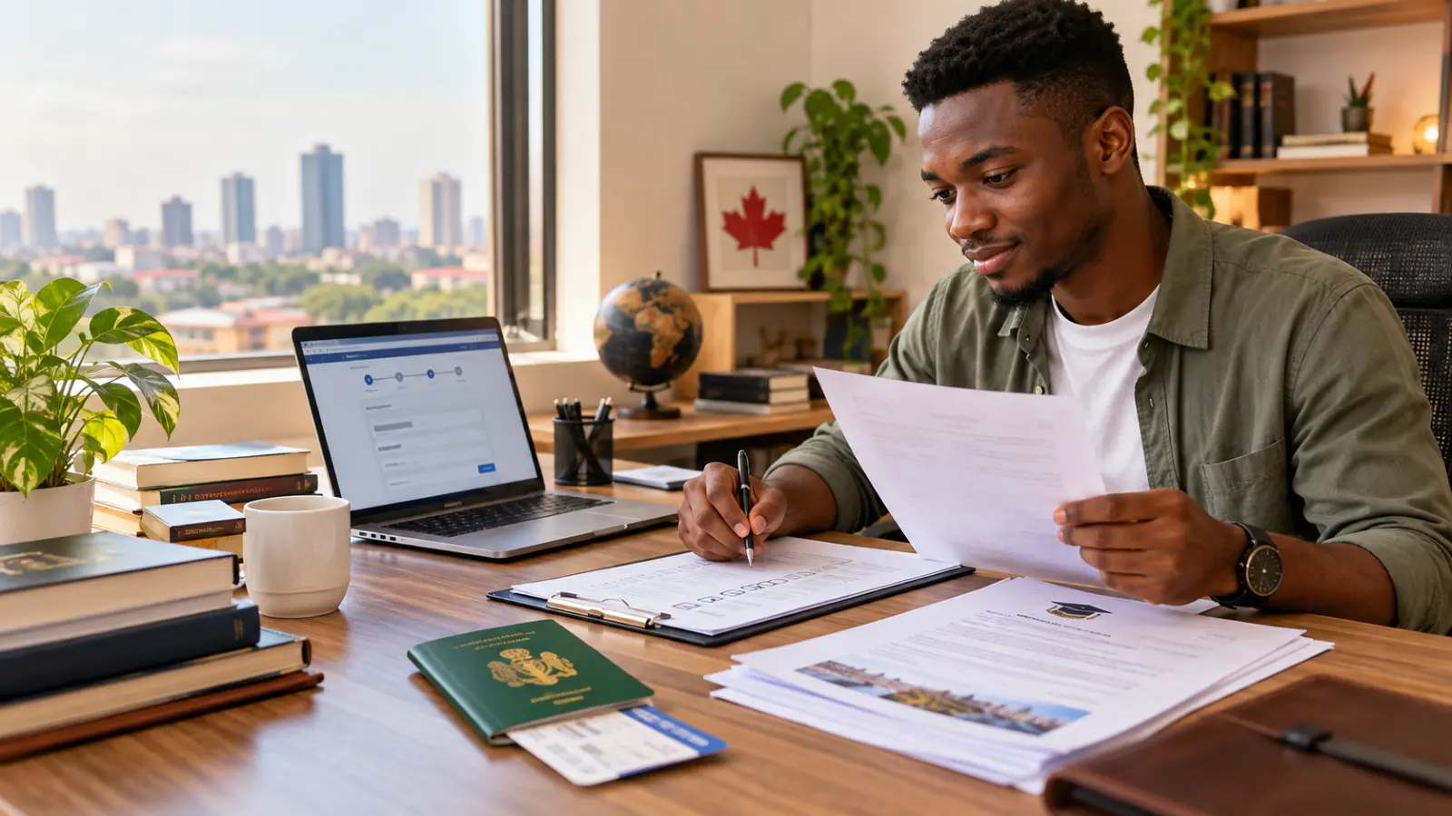 Nigerian student preparing a Canadian study permit application