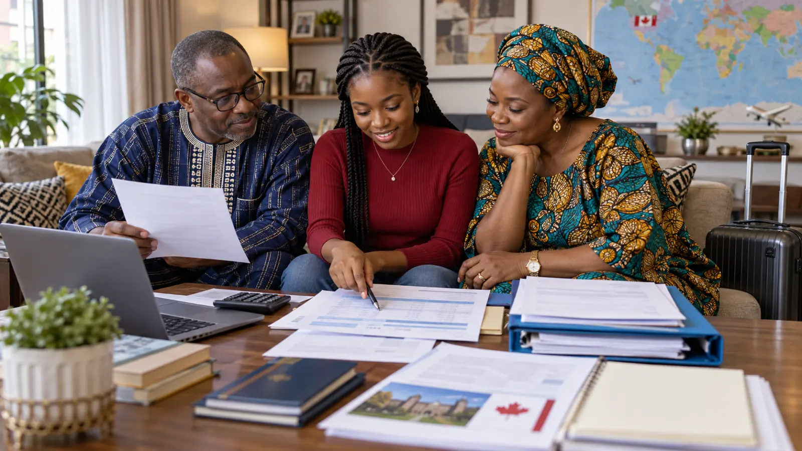 Nigerian family reviewing Canadian study permit proof of funds