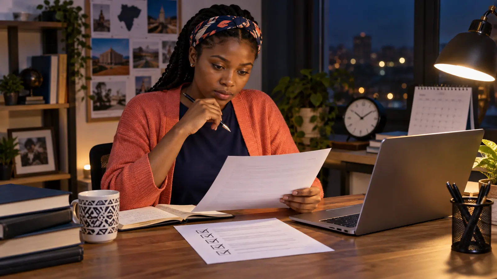 A Nigerian applicant reviewing a Chevening application before the deadline.